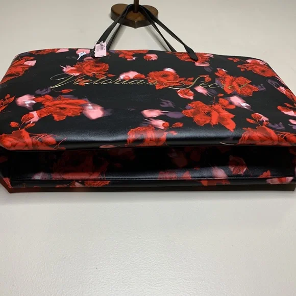 Victoria’s Secret | Large Black Leather Red & Pink Floral Tote Bag  Romantic NWT - Picture 3 of 8